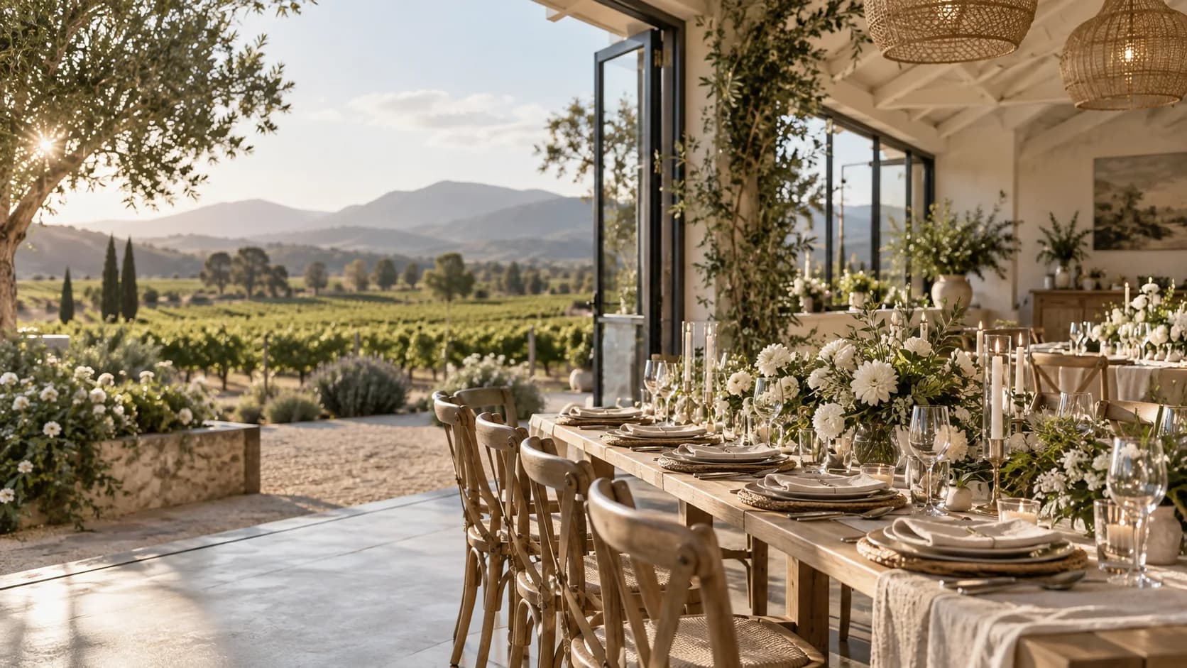 Illustrative Robertson Valley wedding among vineyards with a garden chapel and mountain-backed reception hall